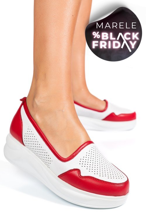 Pantofi alb rosu piele naturala 2pc007