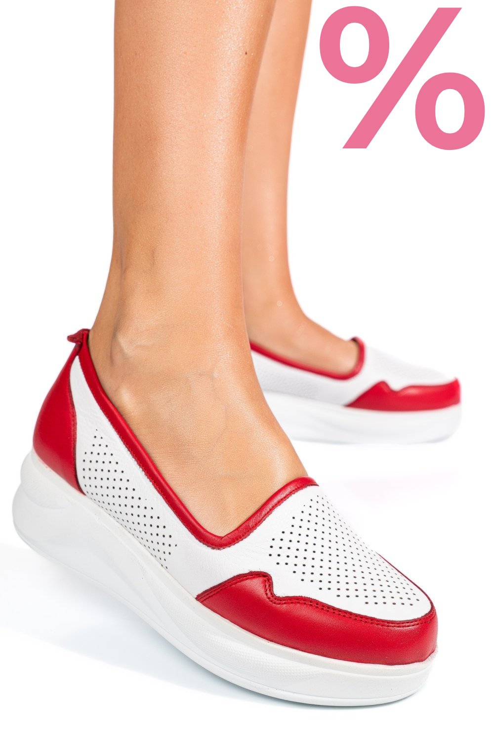 PANTOFI ALB ROSU PIELE NATURALA 2PC007