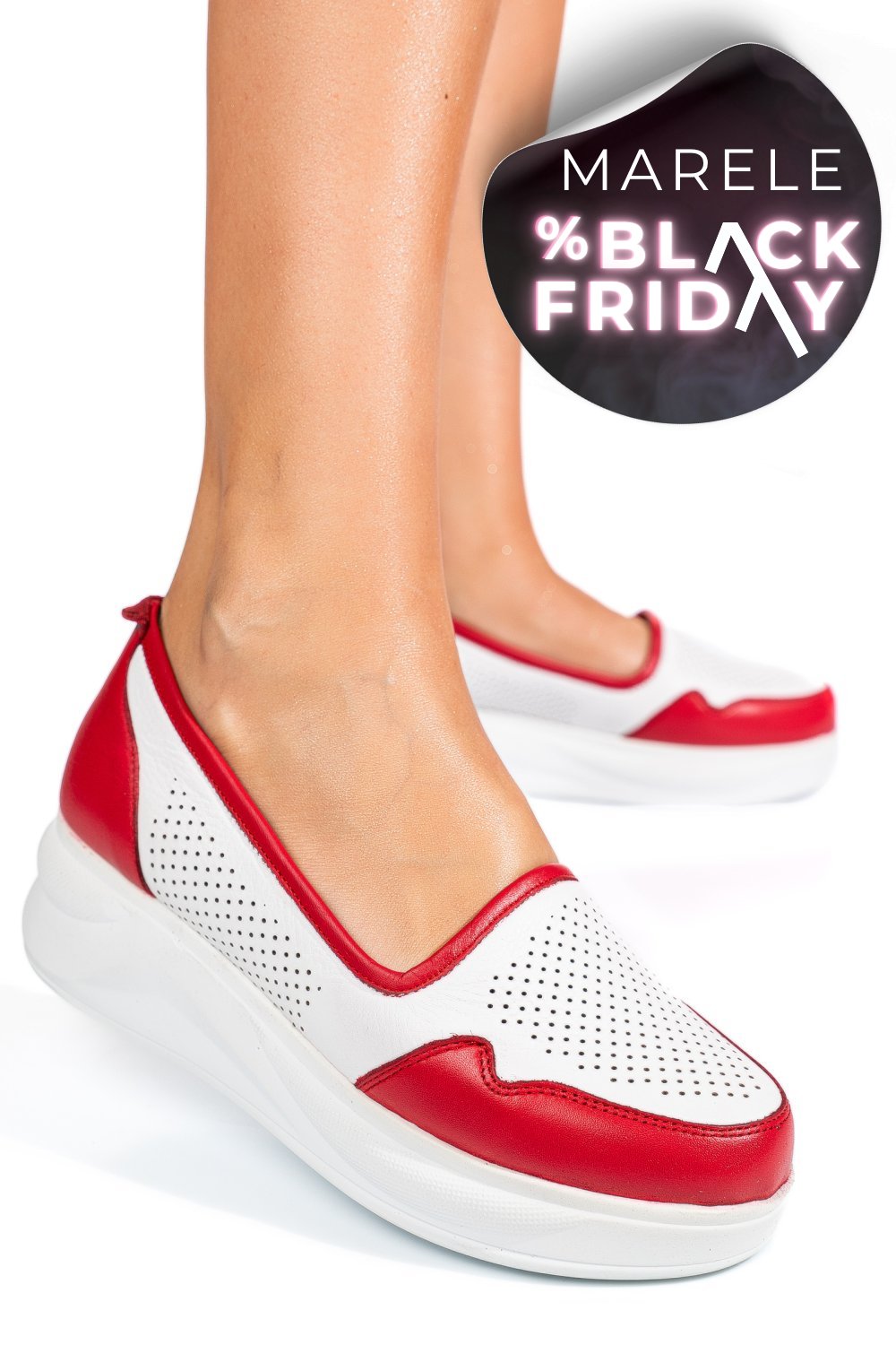 PANTOFI ALB ROSU PIELE NATURALA 2PC007