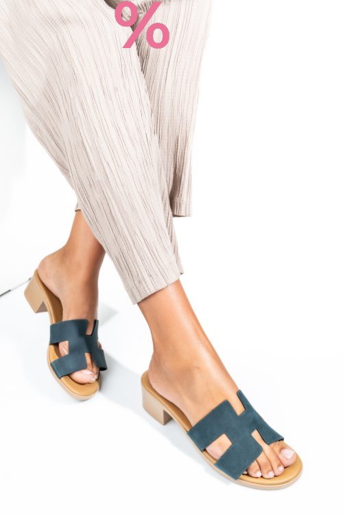 Papuci bleumarin piele naturala nabuk htacco