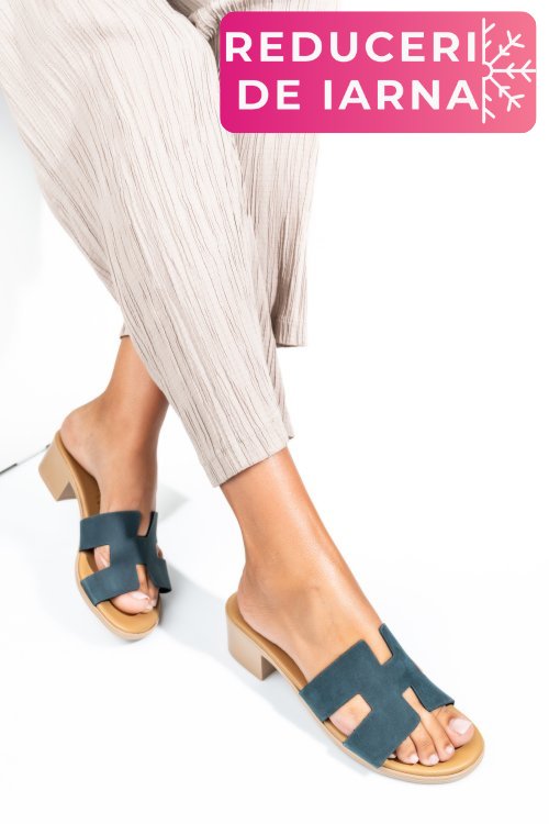 Papuci bleumarin piele naturala nabuk htacco