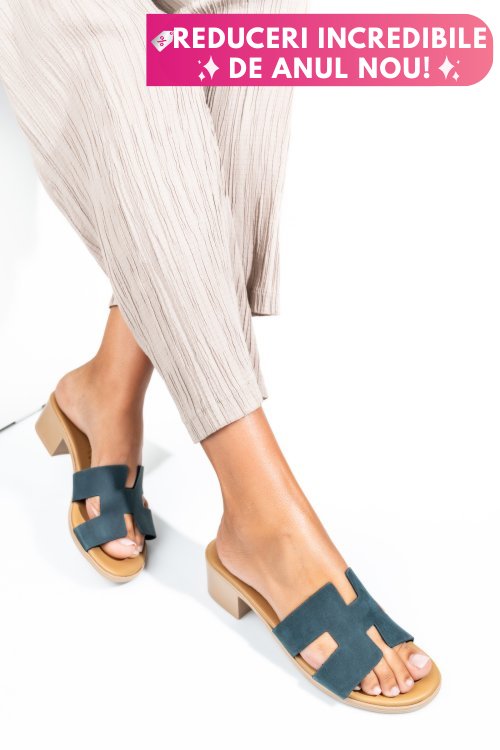 Papuci bleumarin piele naturala nabuk htacco