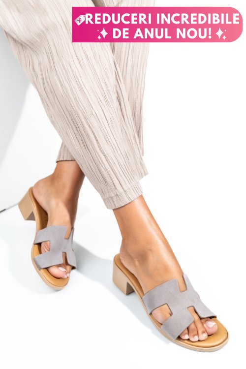 Papuci gri piele naturala intoarsa htacco