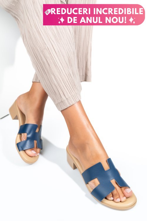 Papuci albastri piele naturala htacco