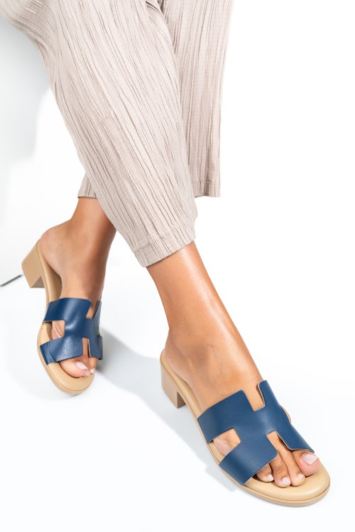 Papuci albastri piele naturala htacco