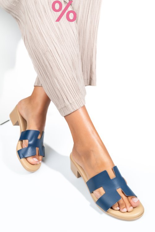 Papuci albastri piele naturala htacco