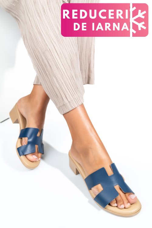 Papuci albastri piele naturala htacco