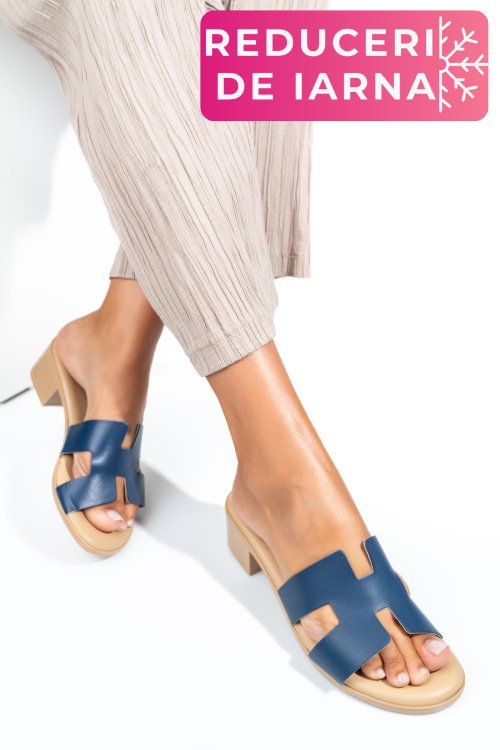 Papuci albastri piele naturala htacco