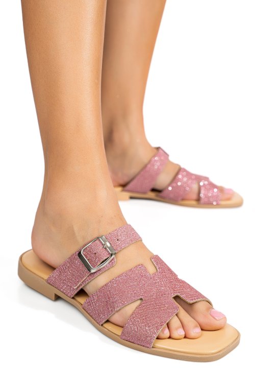 Papuci mov glitter piele naturala sspole