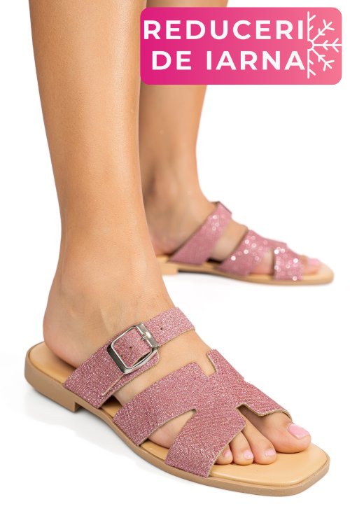 Papuci mov glitter piele naturala sspole