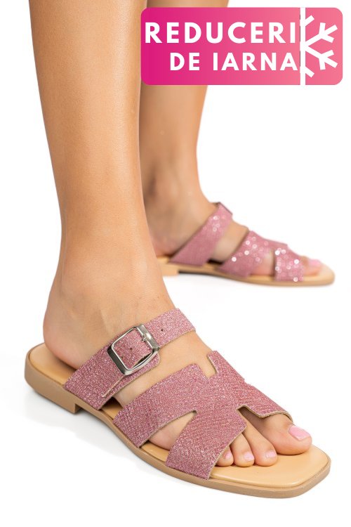 Papuci mov glitter piele naturala sspole
