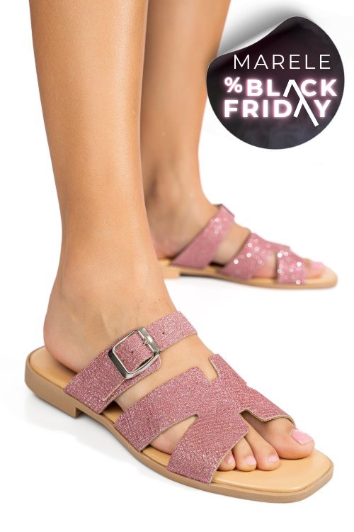 Papuci mov glitter piele naturala sspole