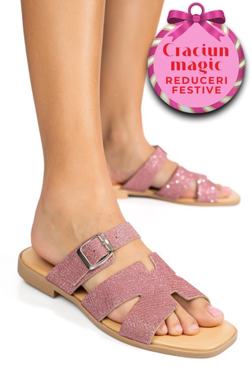 Papuci mov glitter piele naturala sspole
