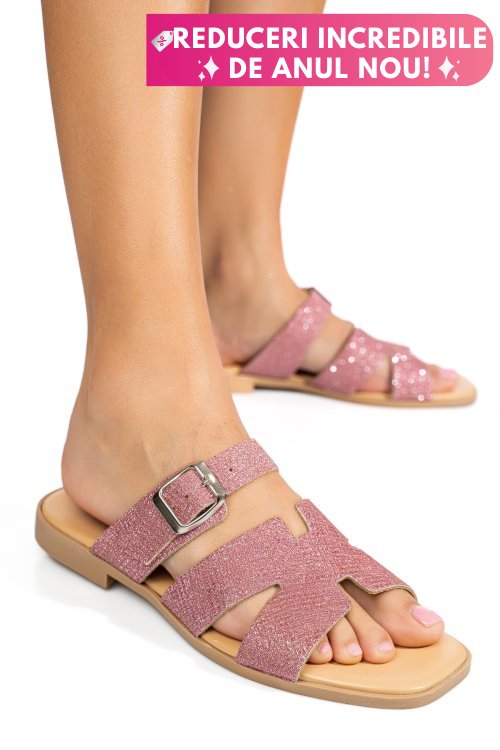 Papuci mov glitter piele naturala sspole