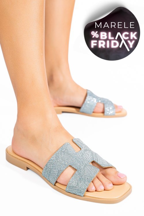 Papuci gri glitter piele naturala hsp100tj