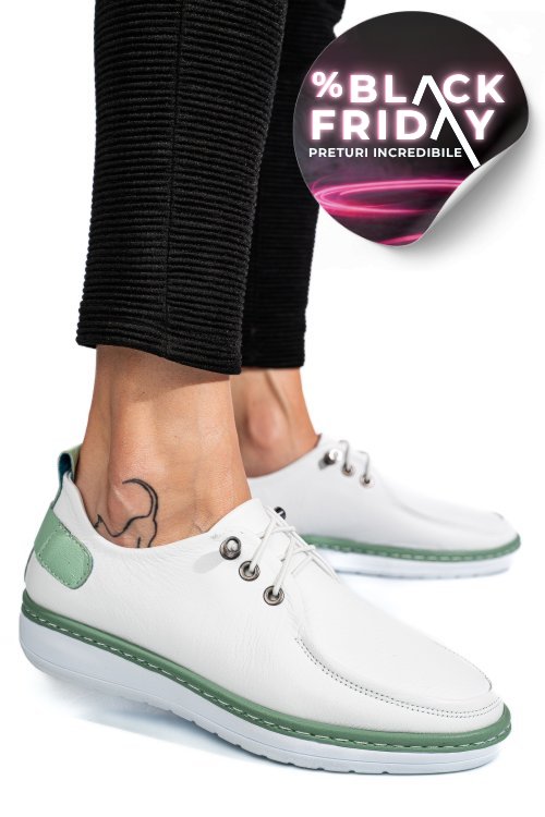 Mocasini alb verde piele naturala 1pc44