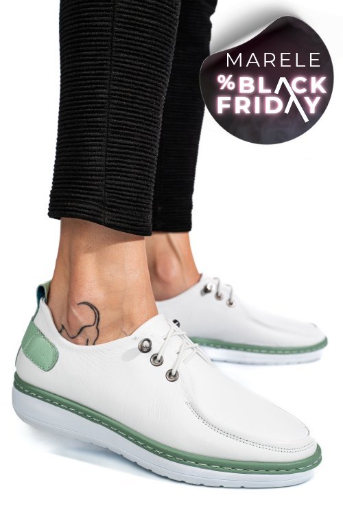 Mocasini alb verde piele naturala 1pc44