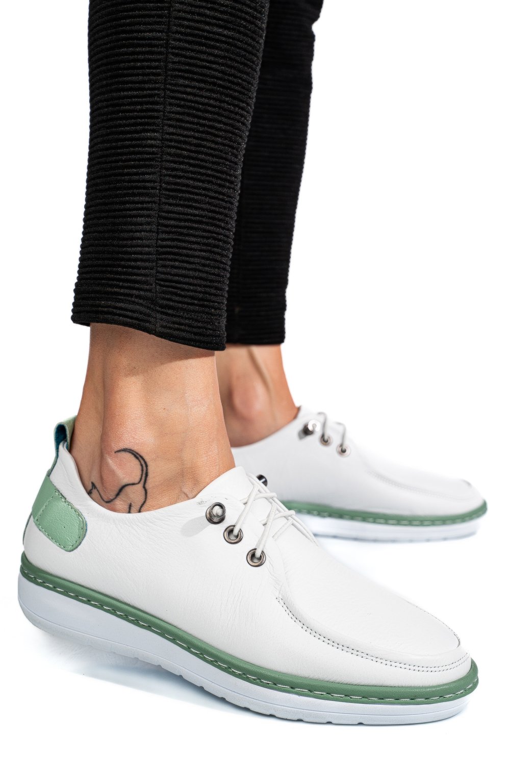MOCASINI ALB VERDE PIELE NATURALA 1PC44