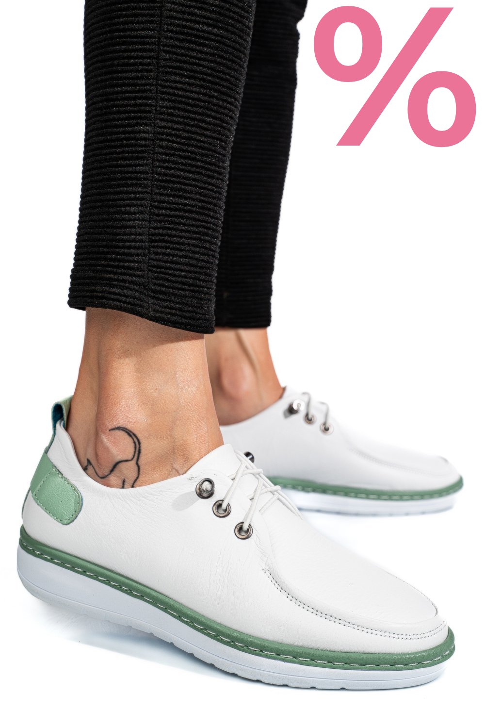 MOCASINI ALB VERDE PIELE NATURALA 1PC44