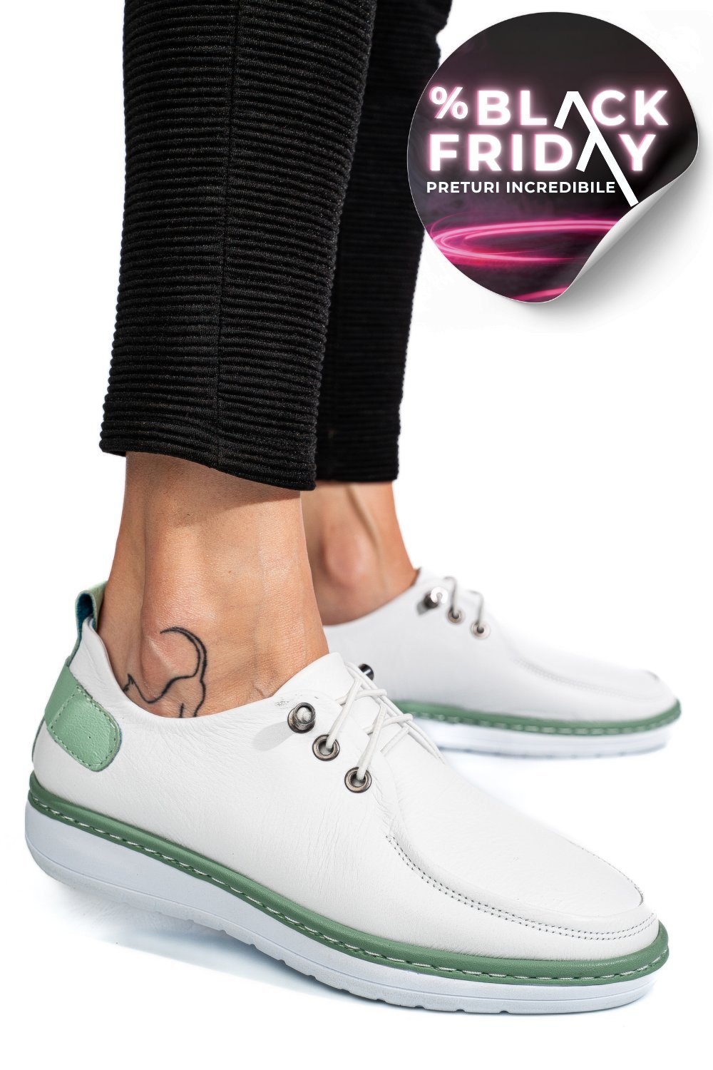 MOCASINI ALB VERDE PIELE NATURALA 1PC44