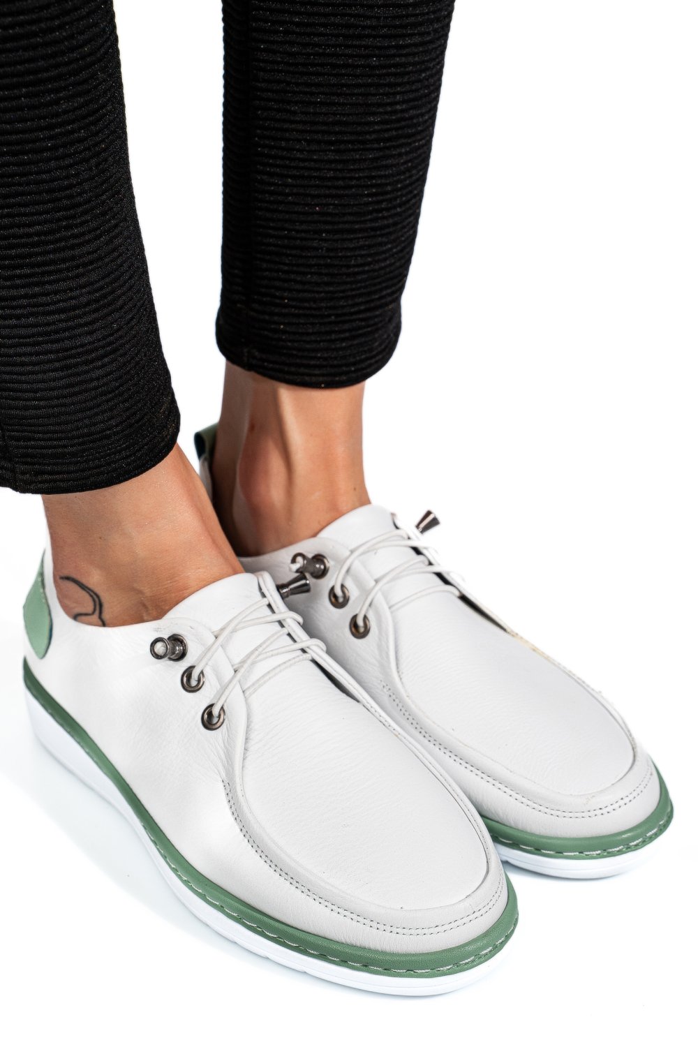 MOCASINI ALB VERDE PIELE NATURALA 1PC44