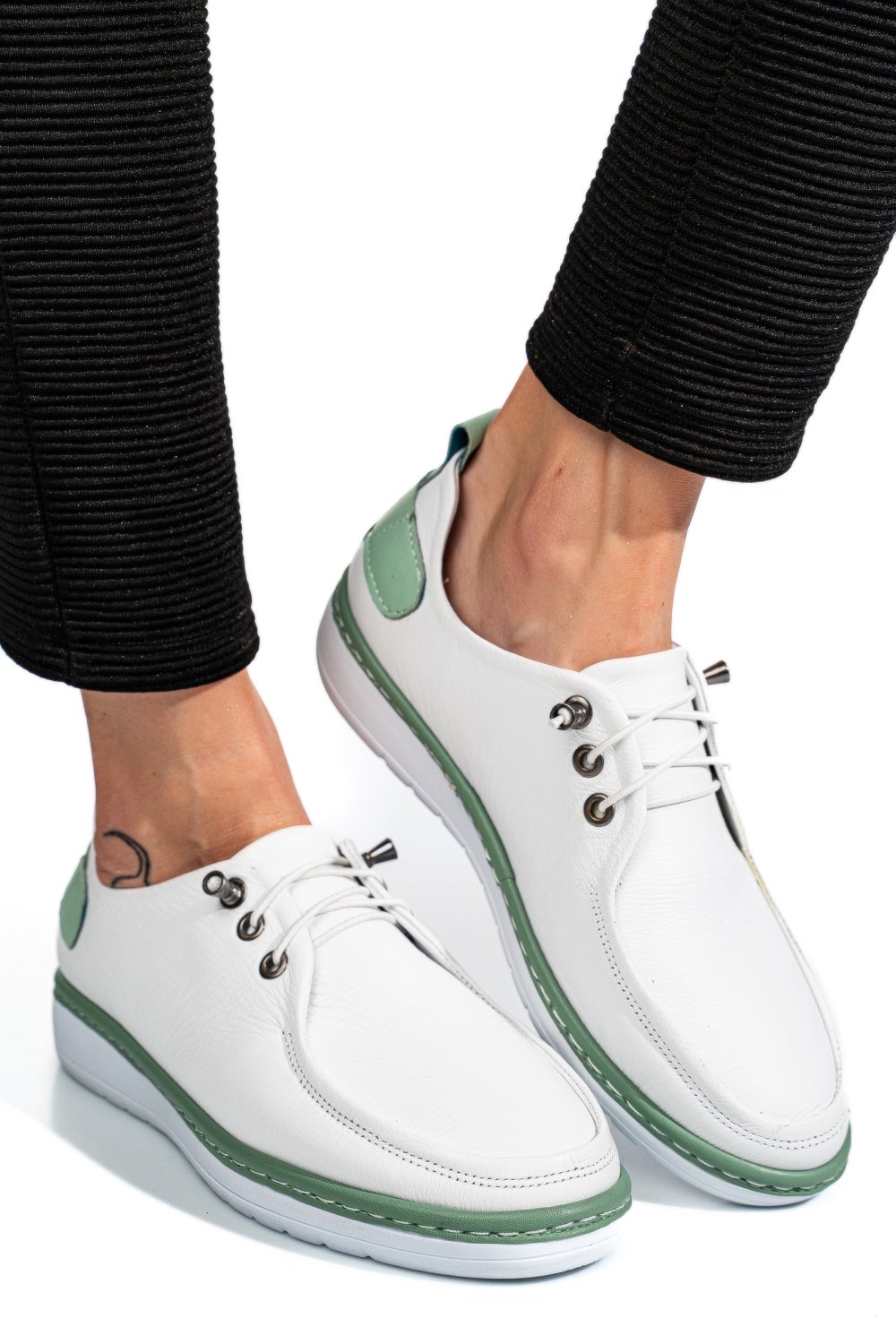 MOCASINI ALB VERDE PIELE NATURALA 1PC44