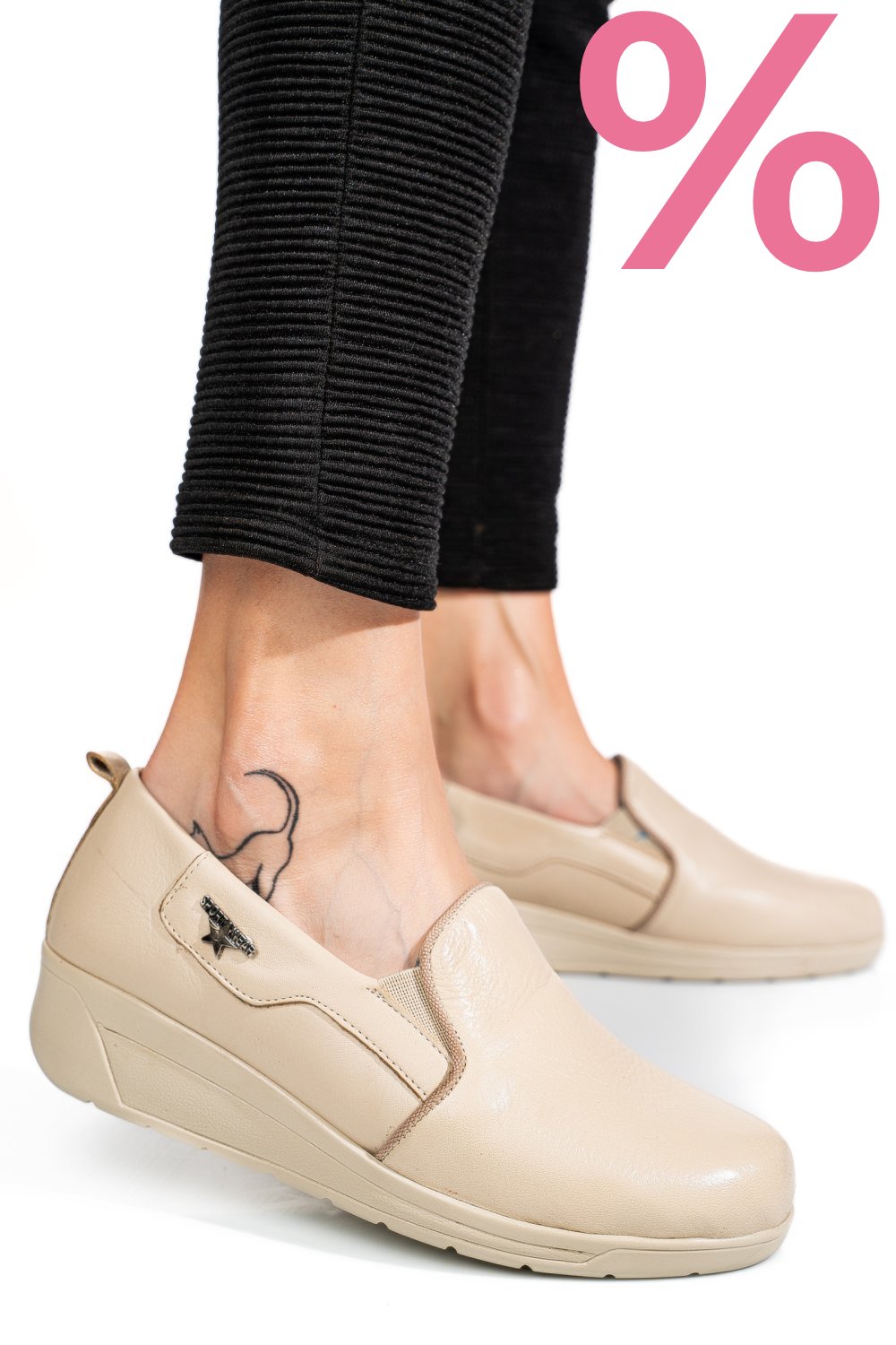 PANTOFI BEJ PIELE NATURALA 0PC3AKA