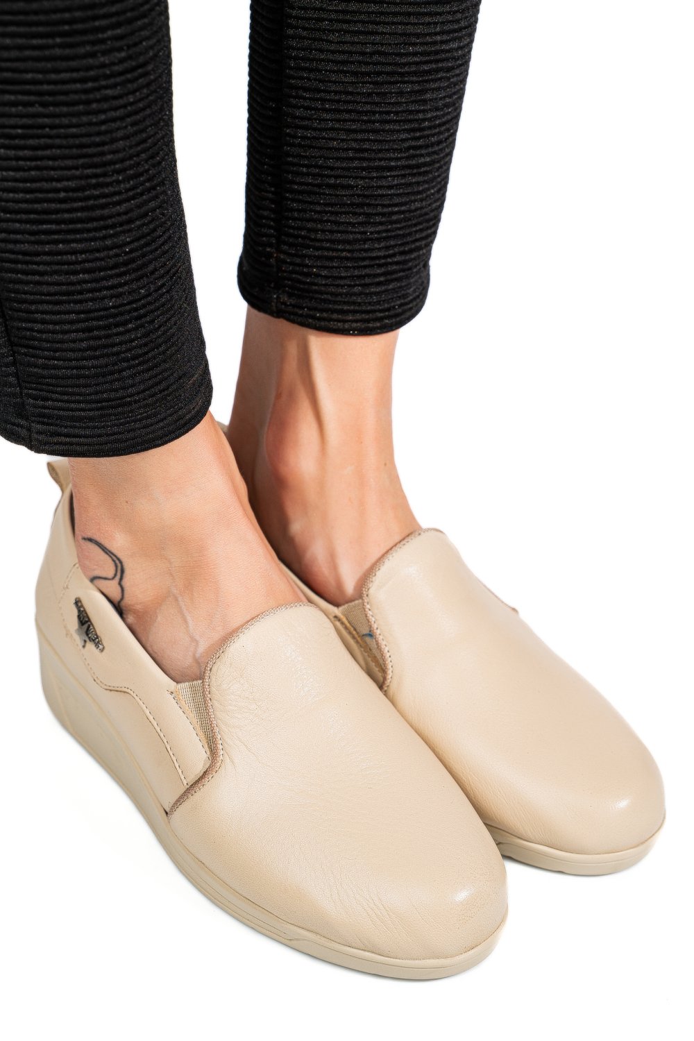 PANTOFI BEJ PIELE NATURALA 0PC3AKA