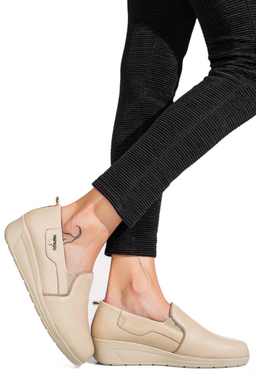 PANTOFI BEJ PIELE NATURALA 0PC3AKA