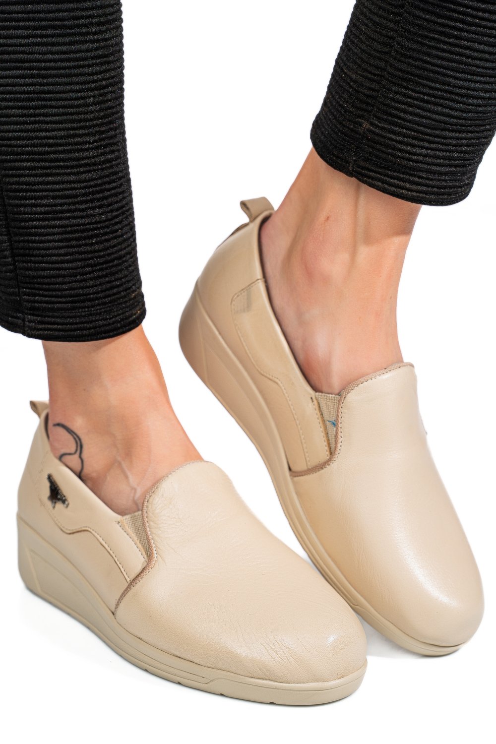 PANTOFI BEJ PIELE NATURALA 0PC3AKA