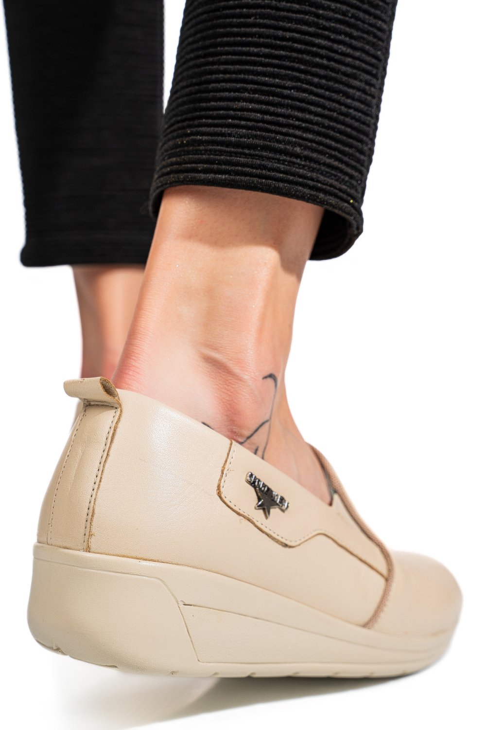 PANTOFI BEJ PIELE NATURALA 0PC3AKA