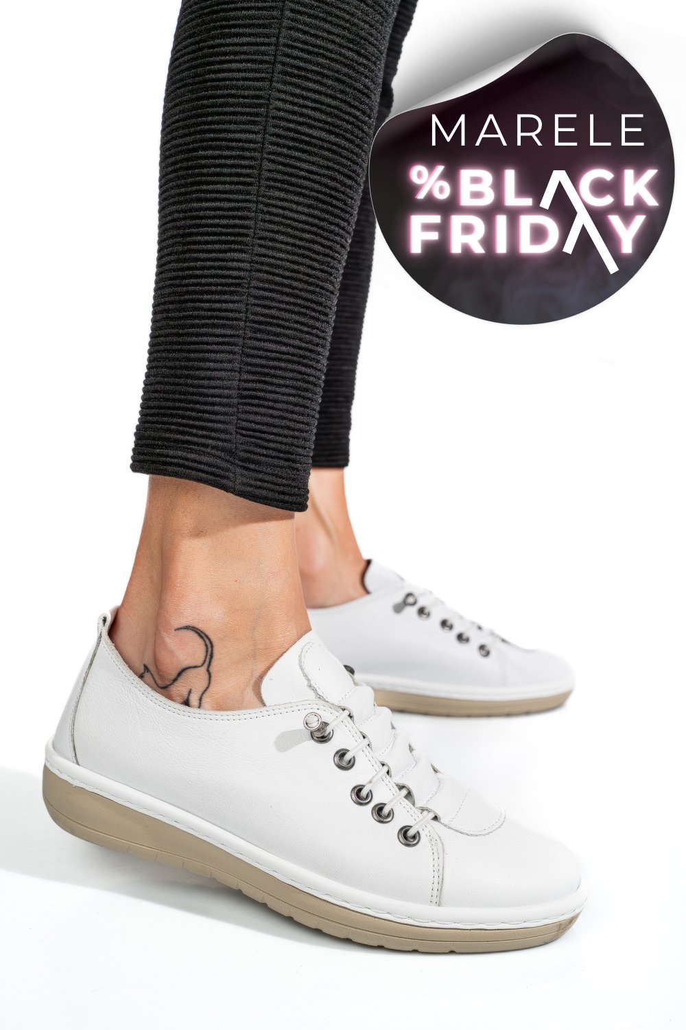 PANTOFI SPORT ALBI PIELE NATURALA 1PC17