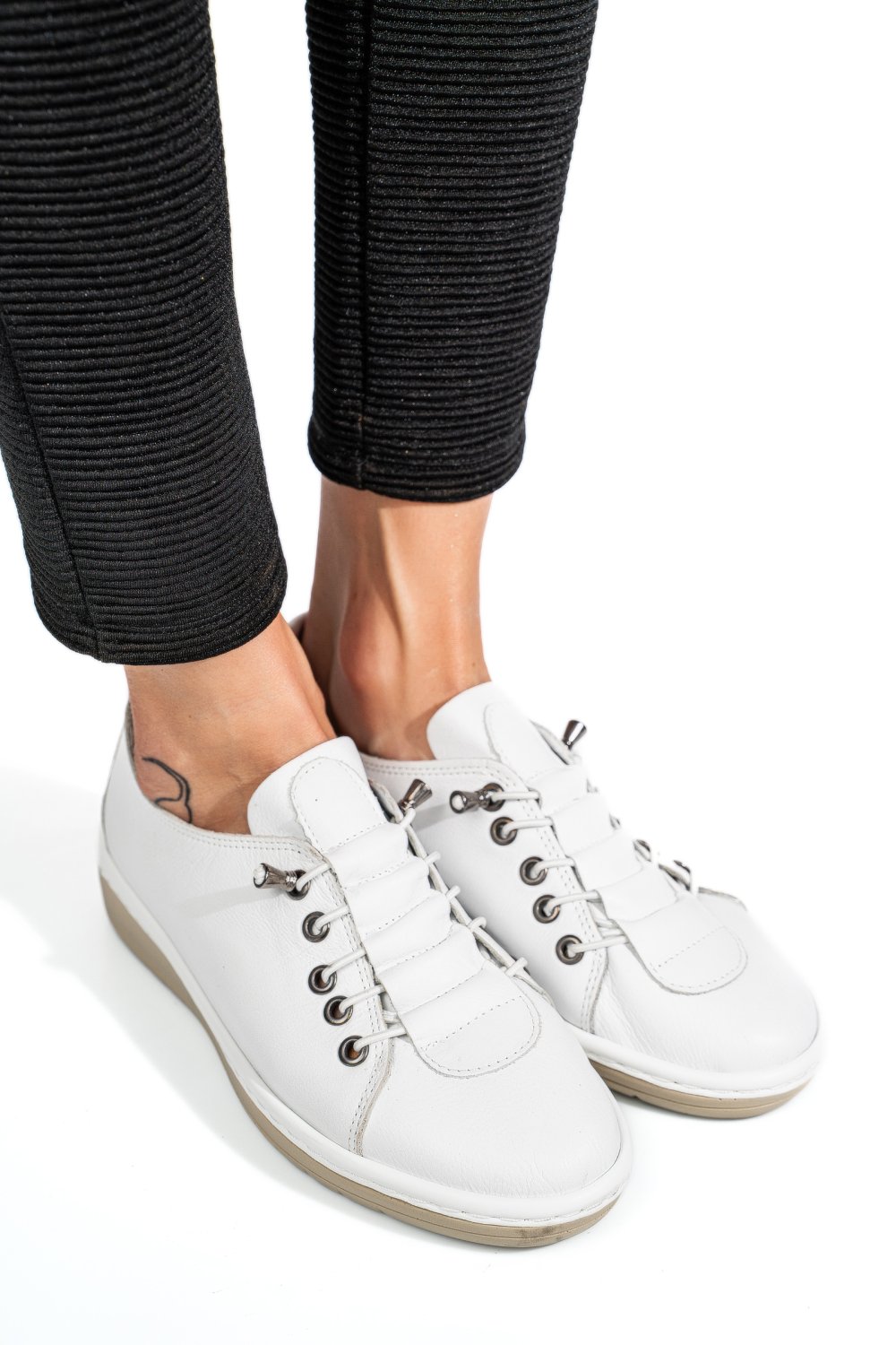 PANTOFI SPORT ALBI PIELE NATURALA 1PC17