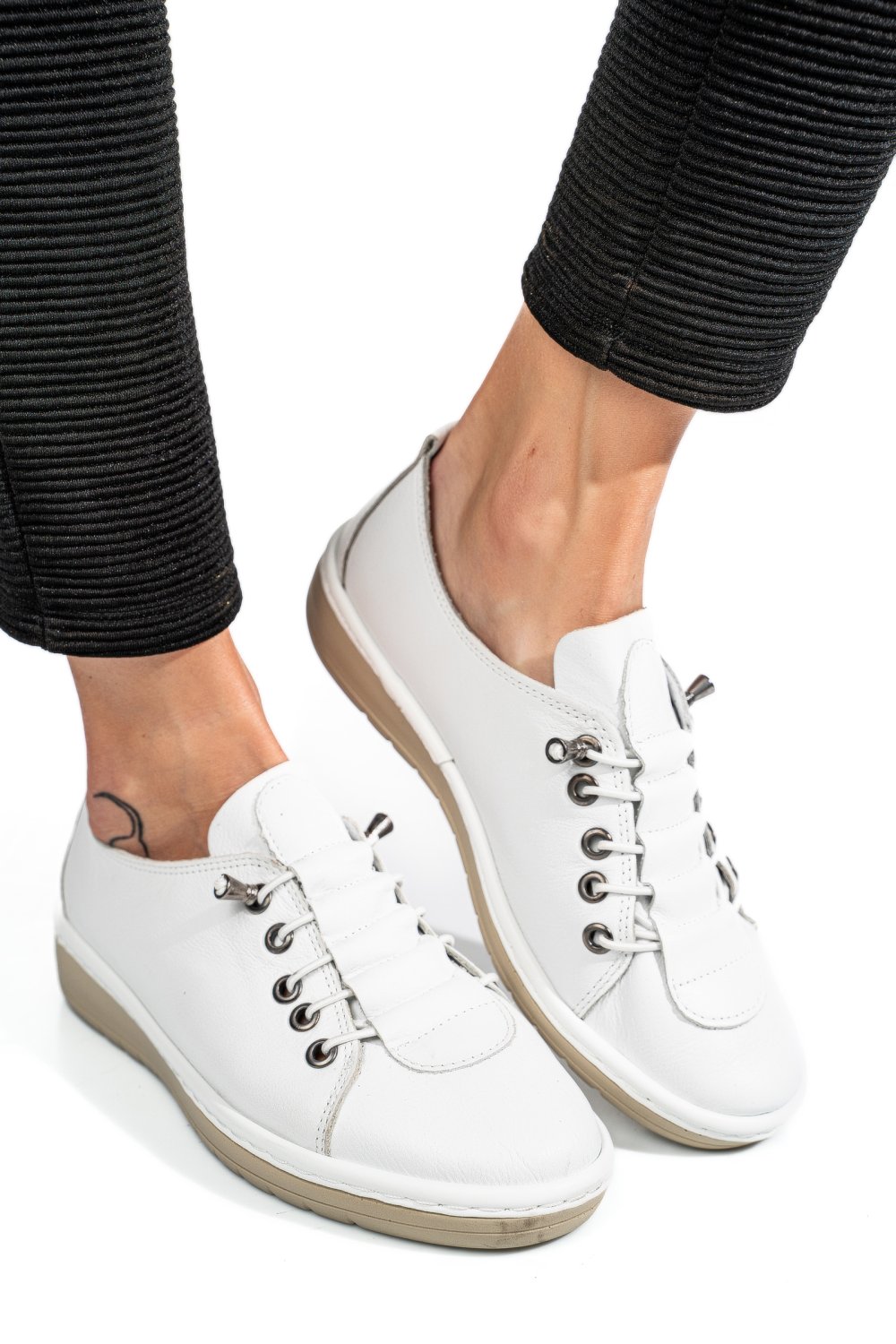 PANTOFI SPORT ALBI PIELE NATURALA 1PC17