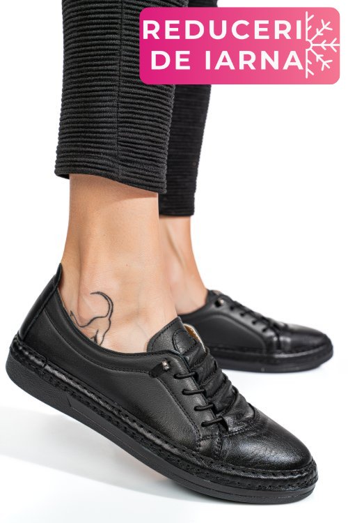 Pantofi sport negri piele naturala 5pc00