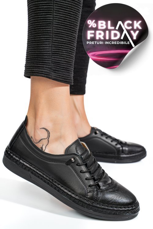 Pantofi sport negri piele naturala 5pc00