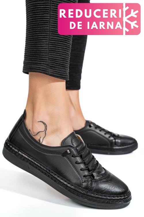 Pantofi sport negri piele naturala 5pc00