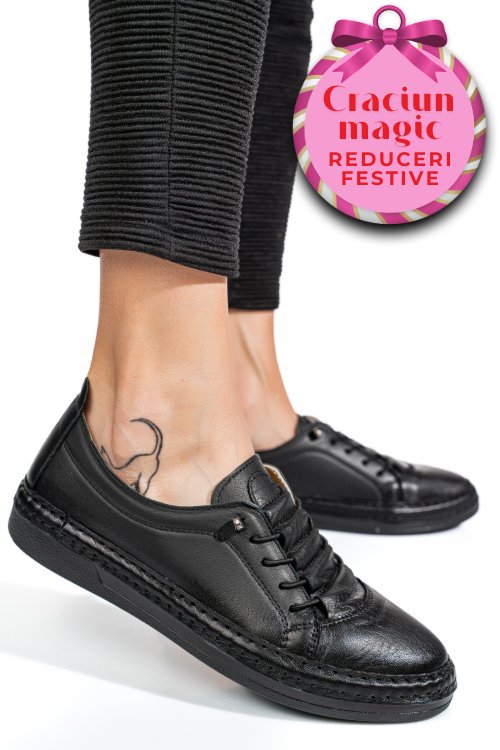 Pantofi sport negri piele naturala 5pc00