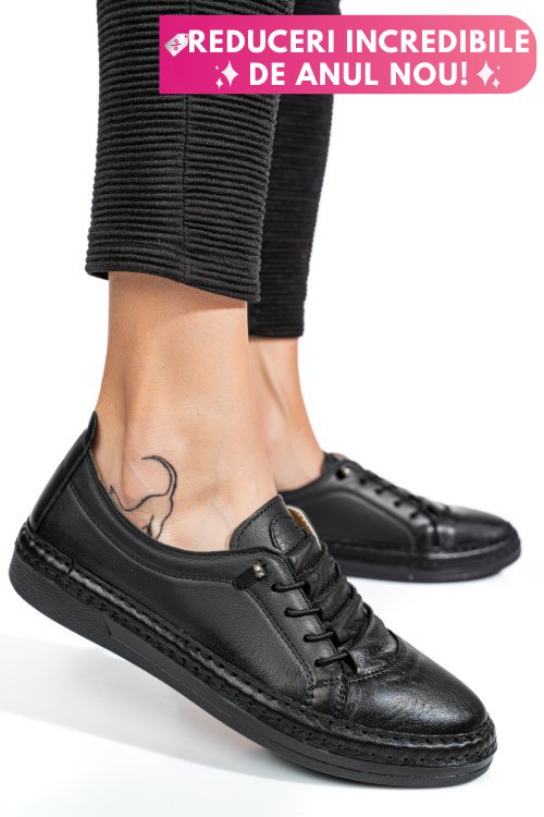 Pantofi sport negri piele naturala 5pc00