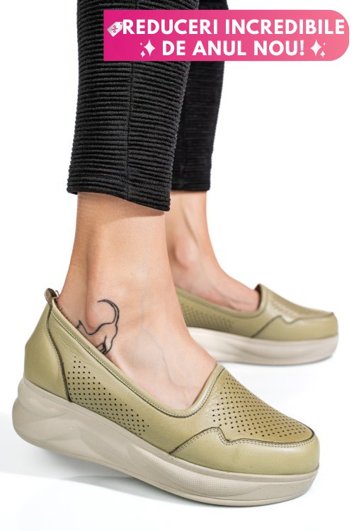 Pantofi olive piele naturala 2pc007