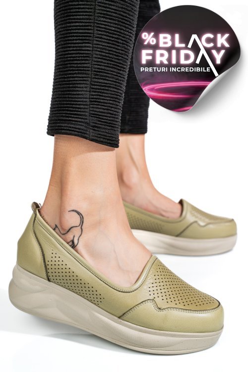 Pantofi olive piele naturala 2pc007