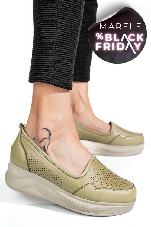 Pantofi olive piele naturala 2pc007