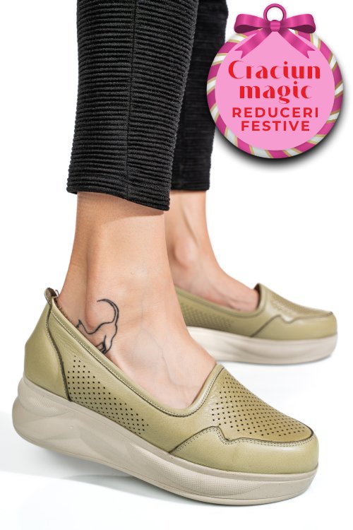 Pantofi olive piele naturala 2pc007