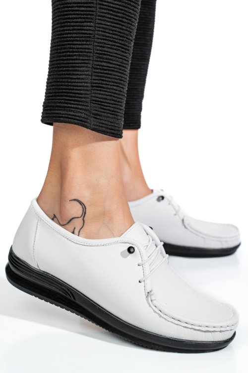 Mocasini albi piele naturala 3pc03