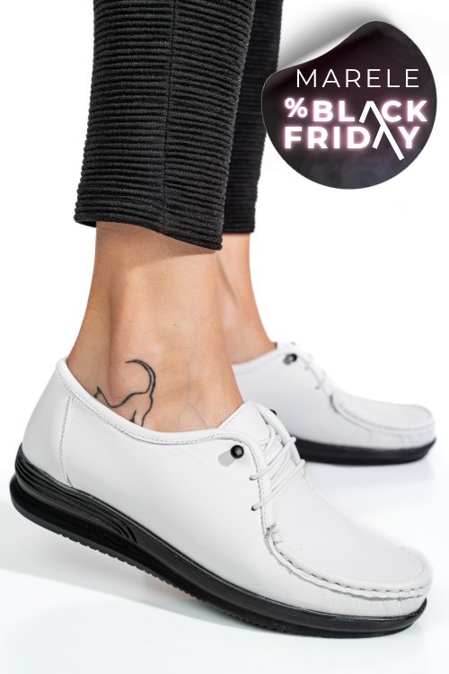 Mocasini albi piele naturala 3pc03