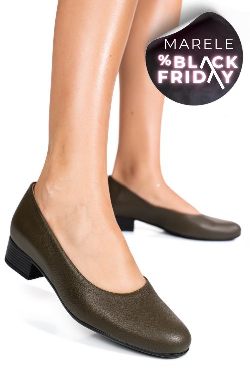 Pantofi dama piele naturala khaki toc mic 2s77040