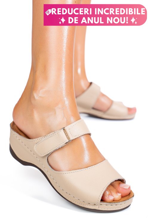 Papuci bej piele naturala 1pc312