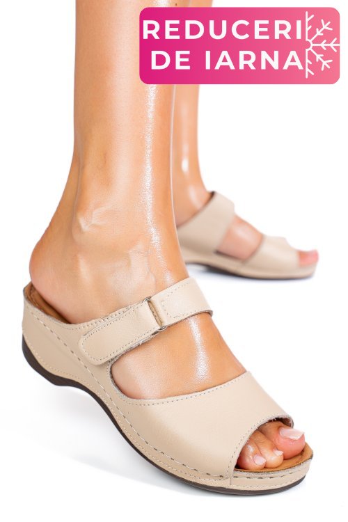 Papuci bej piele naturala 1pc312