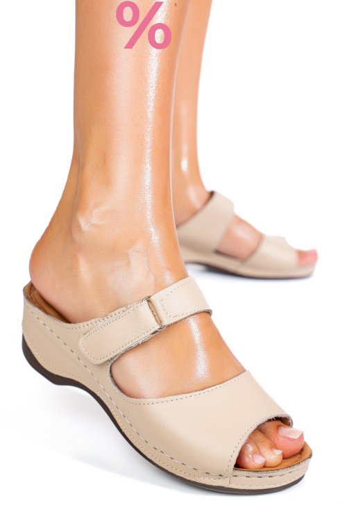 Papuci bej piele naturala 1pc312