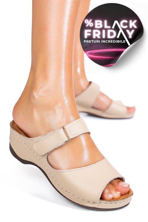 Papuci bej piele naturala 1pc312